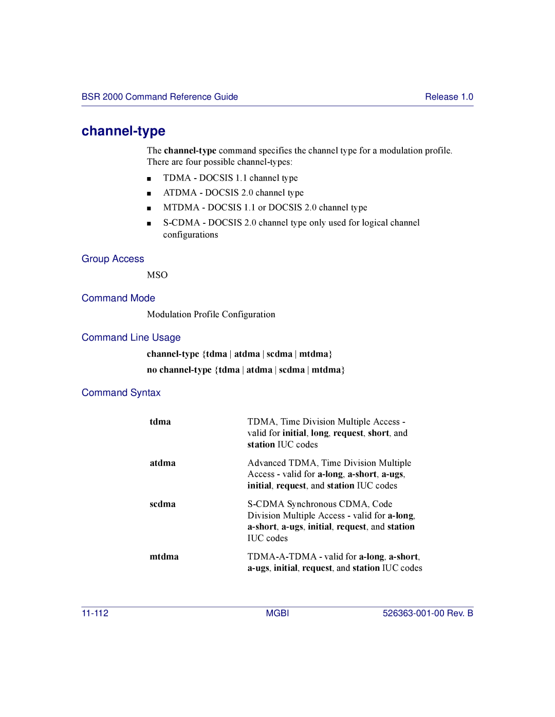 Motorola BSR 2000 manual Channel-type 