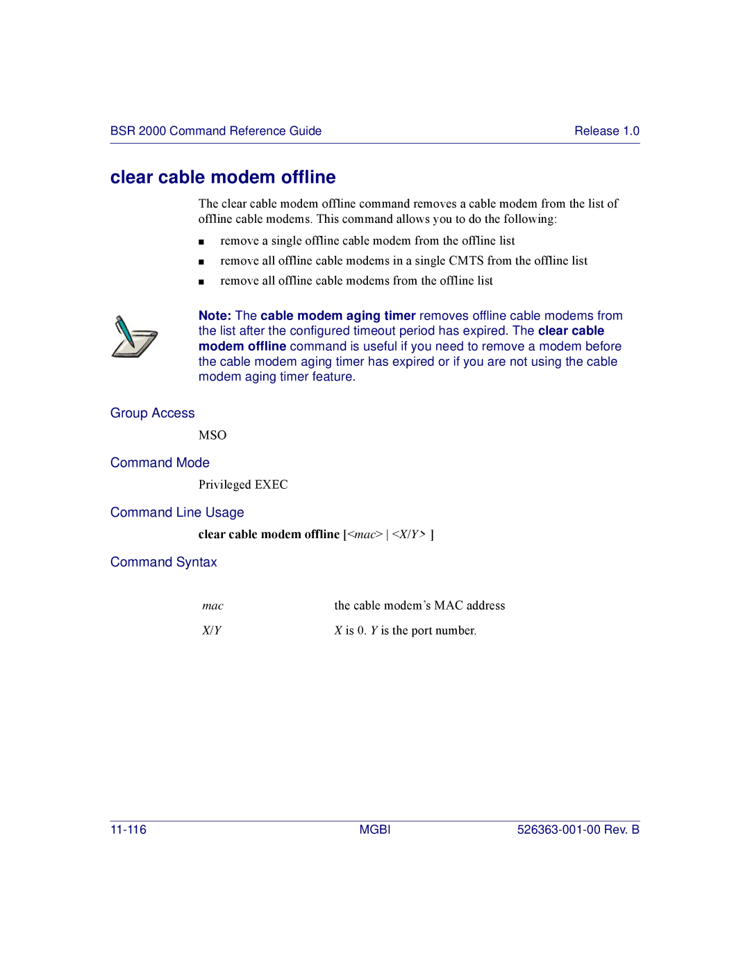 Motorola BSR 2000 manual Clear cable modem offline mac X/Y 