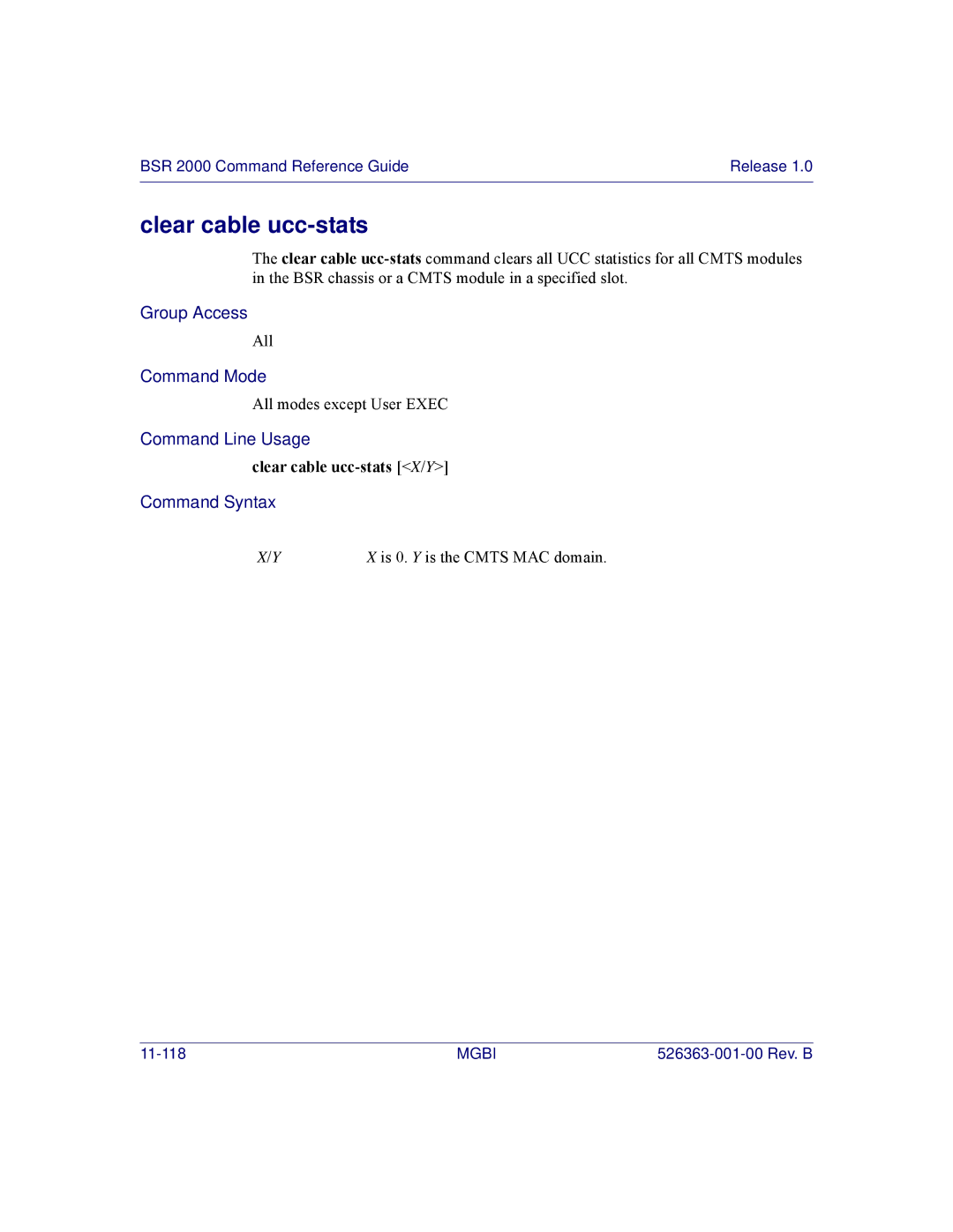 Motorola BSR 2000 manual Clear cable ucc-stats X/Y 