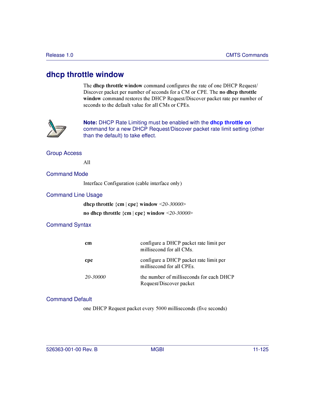 Motorola BSR 2000 manual Dhcp throttle window 