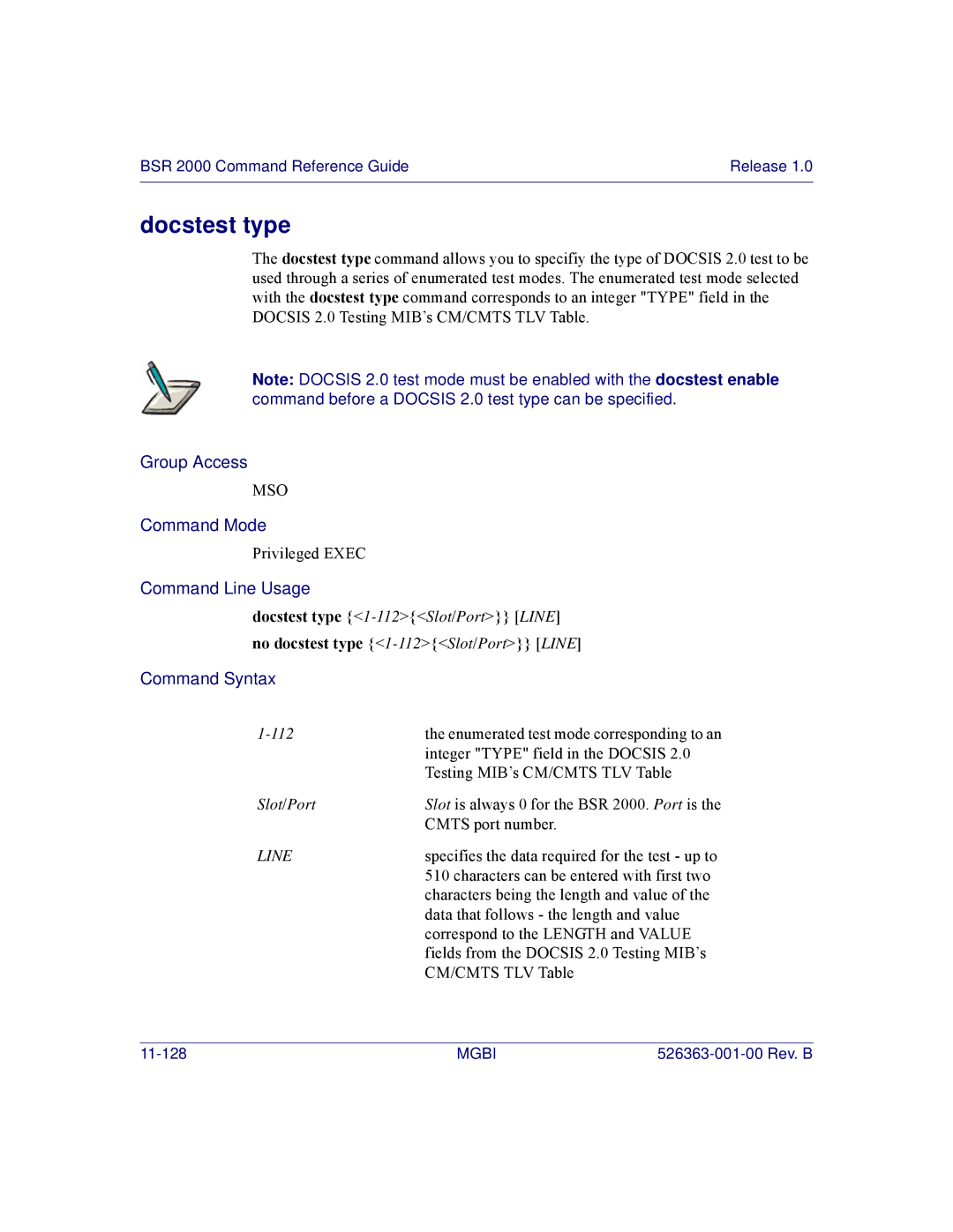 Motorola BSR 2000 manual Docstest type 