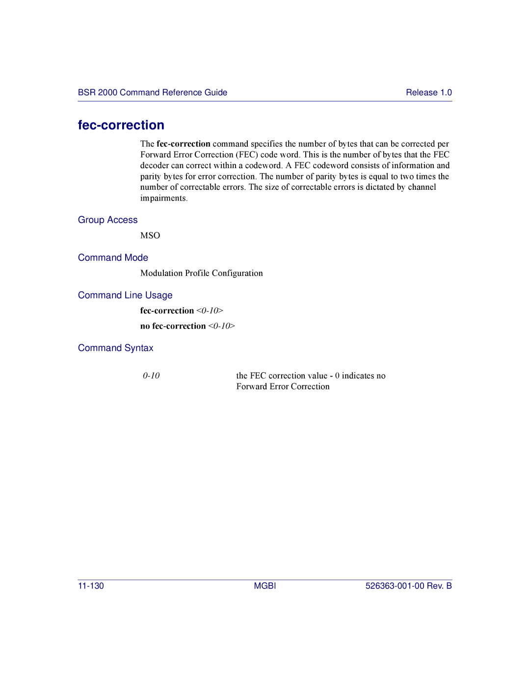 Motorola BSR 2000 manual Fec-correction 0-10no fec-correction 