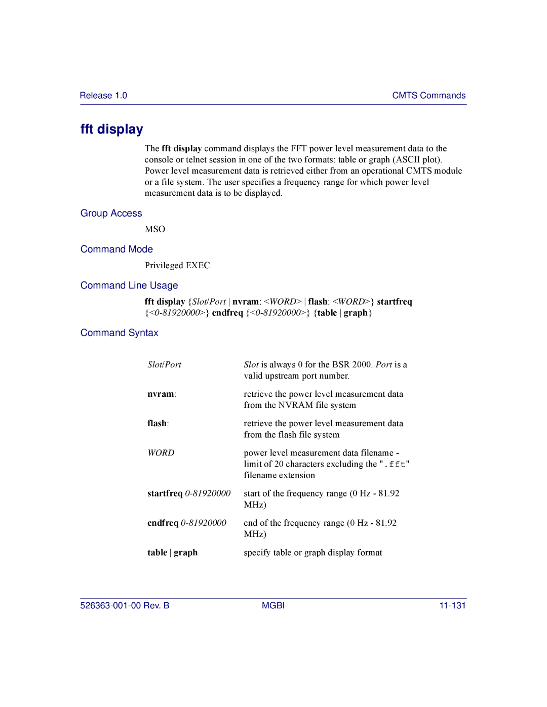 Motorola BSR 2000 manual Fft display, Nvram, Flash, Startfreq, Table graph 