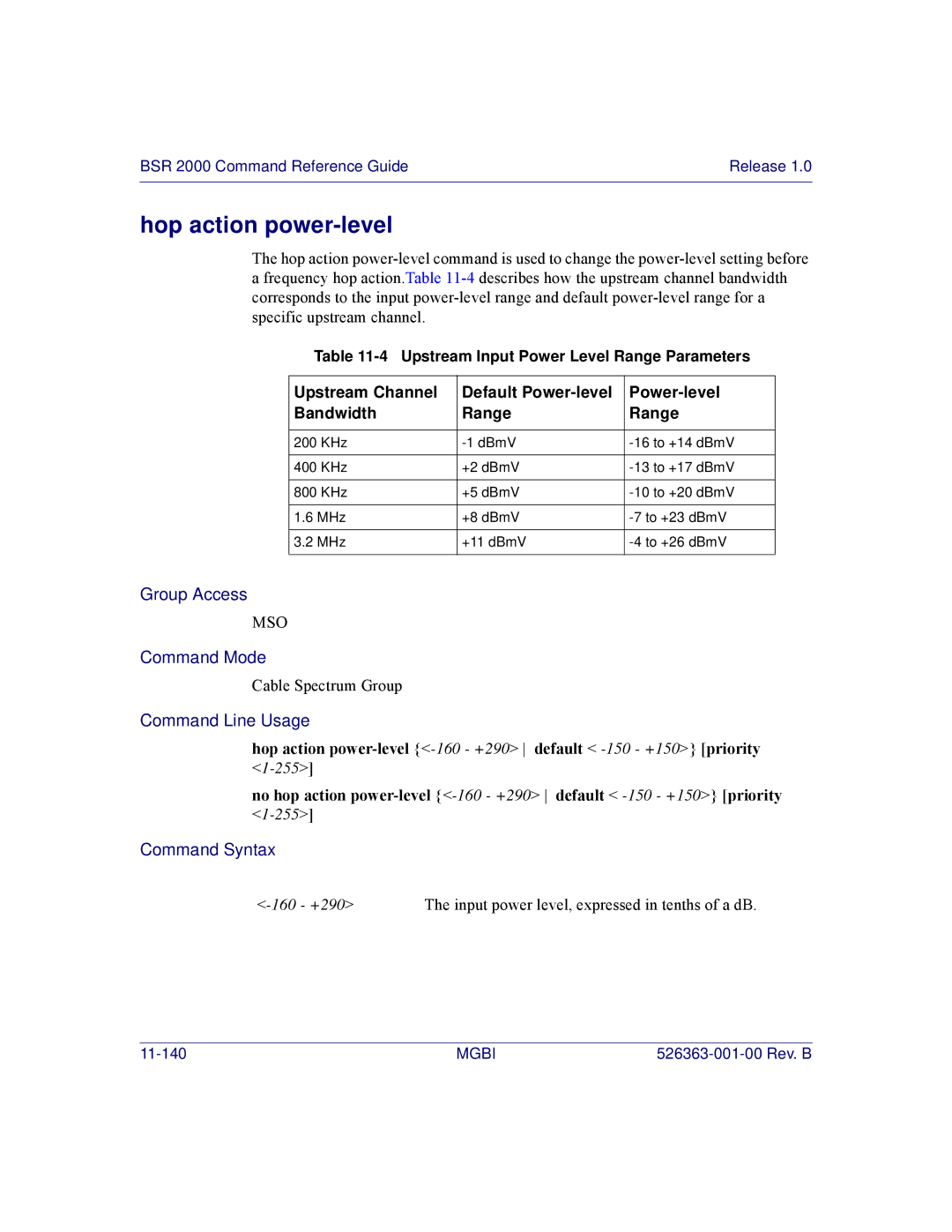 Motorola BSR 2000 manual Hop action power-level 