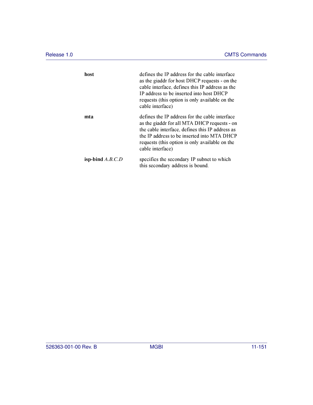 Motorola BSR 2000 manual Defines the IP address for the cable interface 