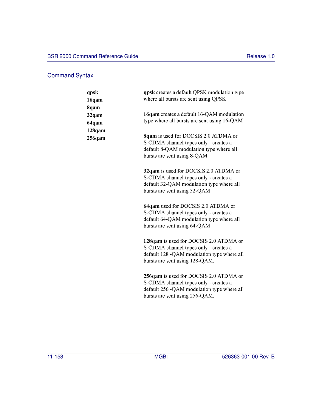 Motorola BSR 2000 manual Qpsk, 16qam, 32qam, 64qam, 128qam, 256qam 