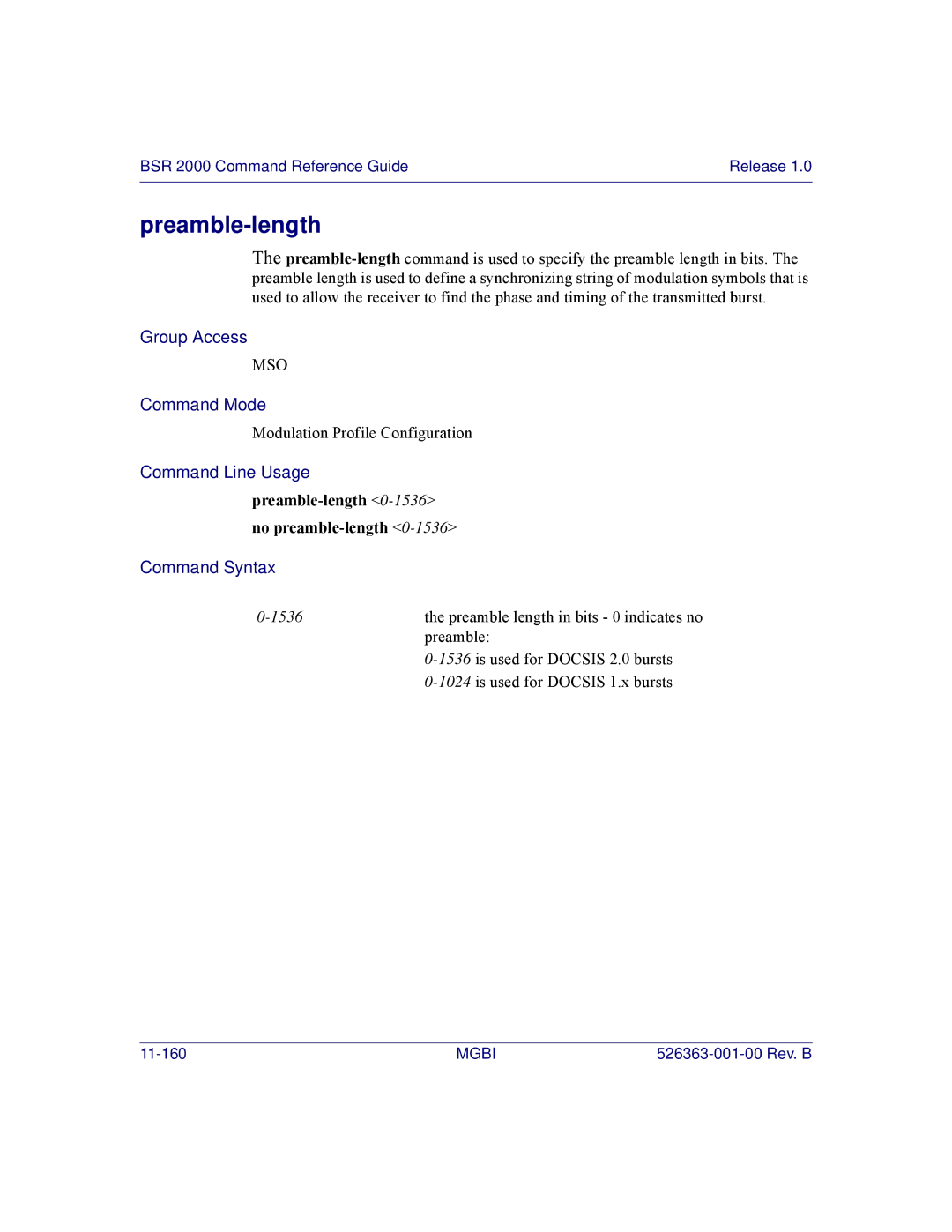 Motorola BSR 2000 manual Preamble-length 0-1536no preamble-length 