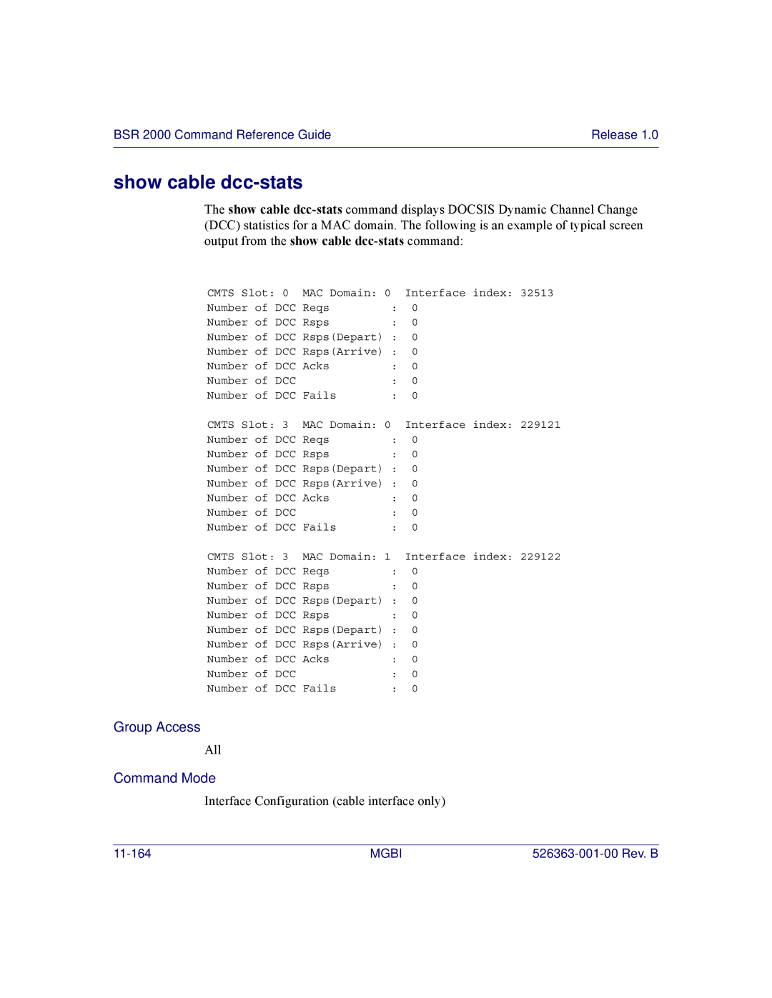 Motorola BSR 2000 manual Show cable dcc-stats 