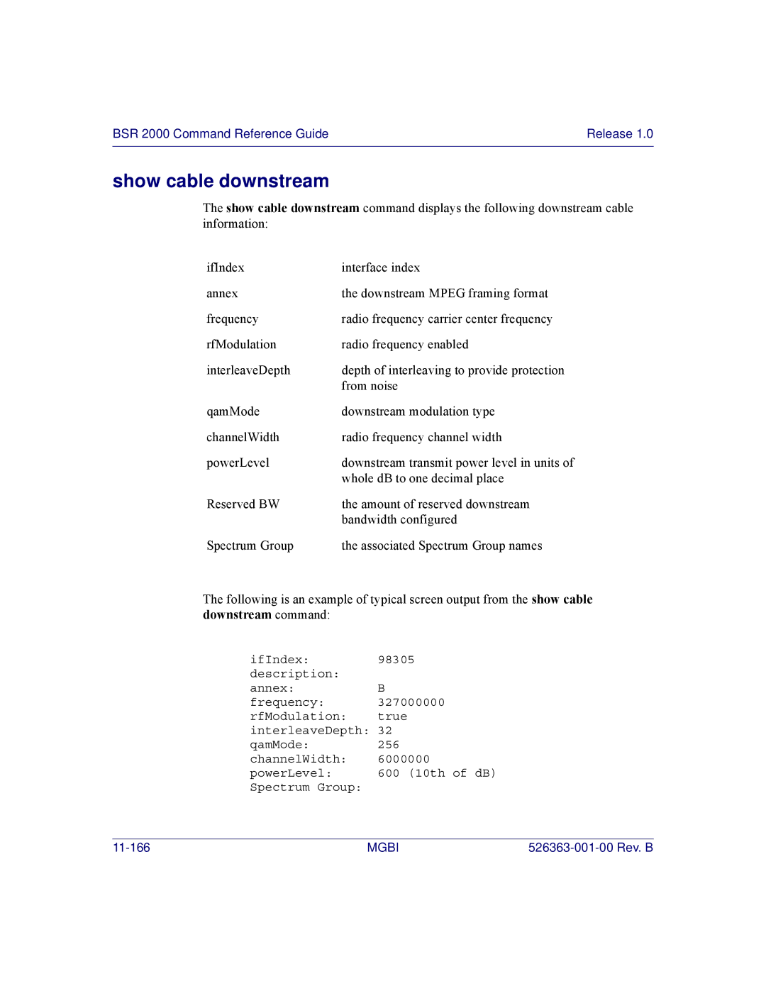 Motorola BSR 2000 manual Show cable downstream 