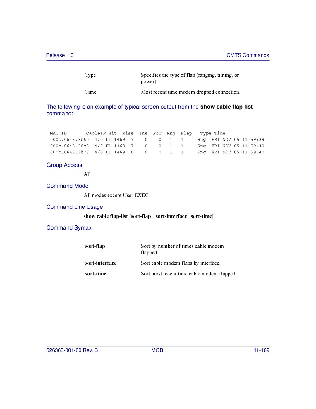 Motorola BSR 2000 manual Show cable flap-list sort-flap sort-interface sort-time 