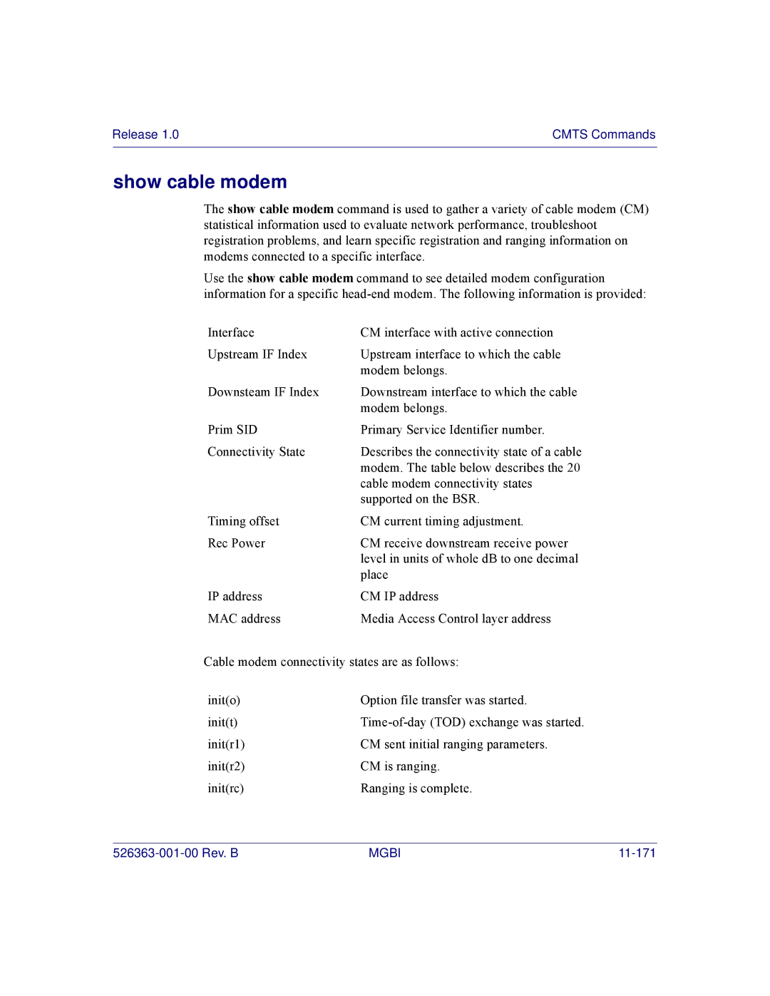 Motorola BSR 2000 manual Show cable modem 