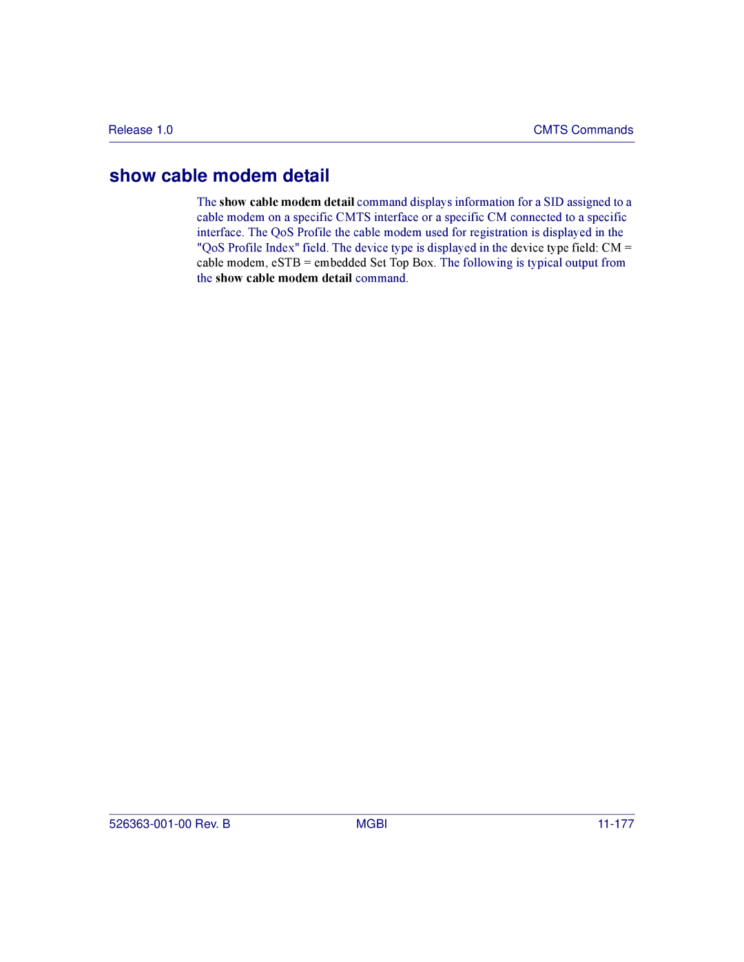 Motorola BSR 2000 manual Show cable modem detail 