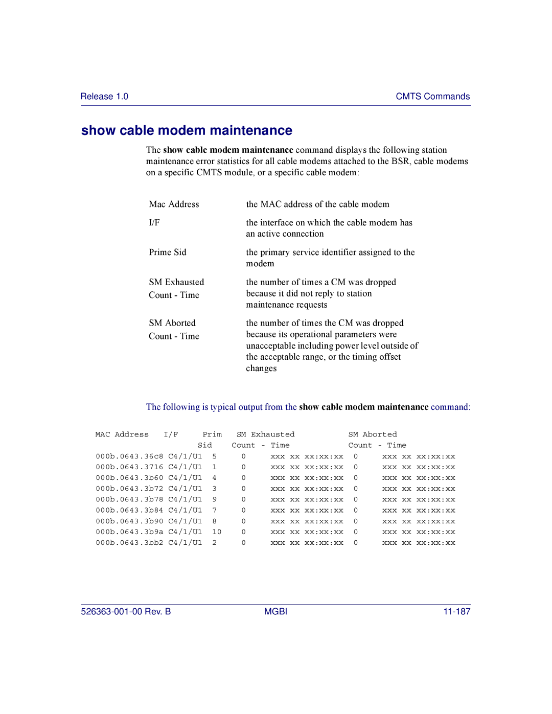 Motorola BSR 2000 manual Show cable modem maintenance 