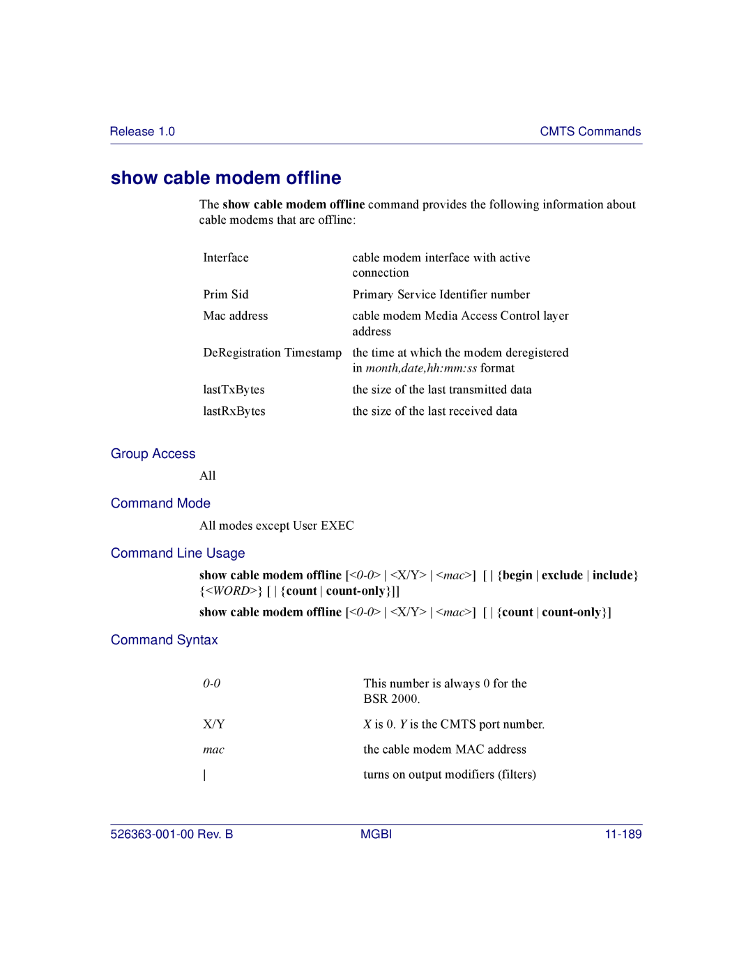 Motorola BSR 2000 manual Show cable modem offline 