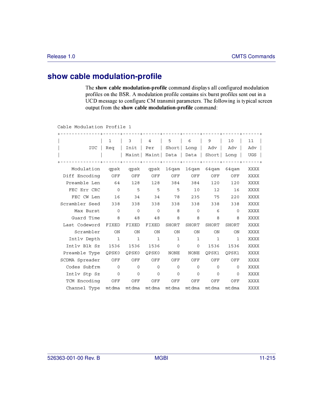 Motorola BSR 2000 manual Show cable modulation-profile 