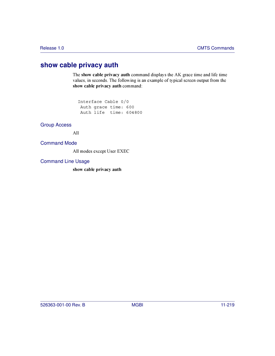 Motorola BSR 2000 manual Show cable privacy auth 