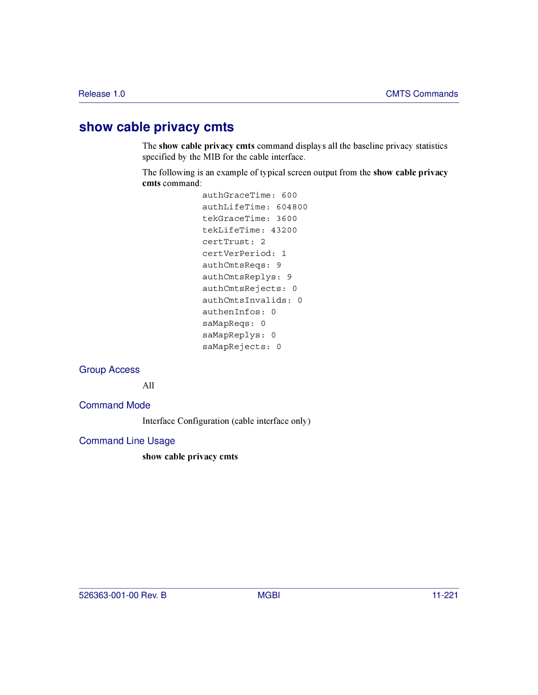 Motorola BSR 2000 manual Show cable privacy cmts 