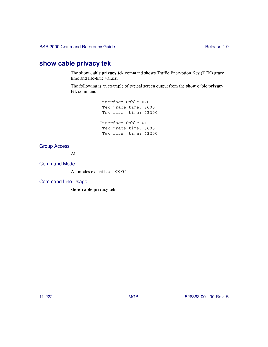 Motorola BSR 2000 manual Show cable privacy tek 