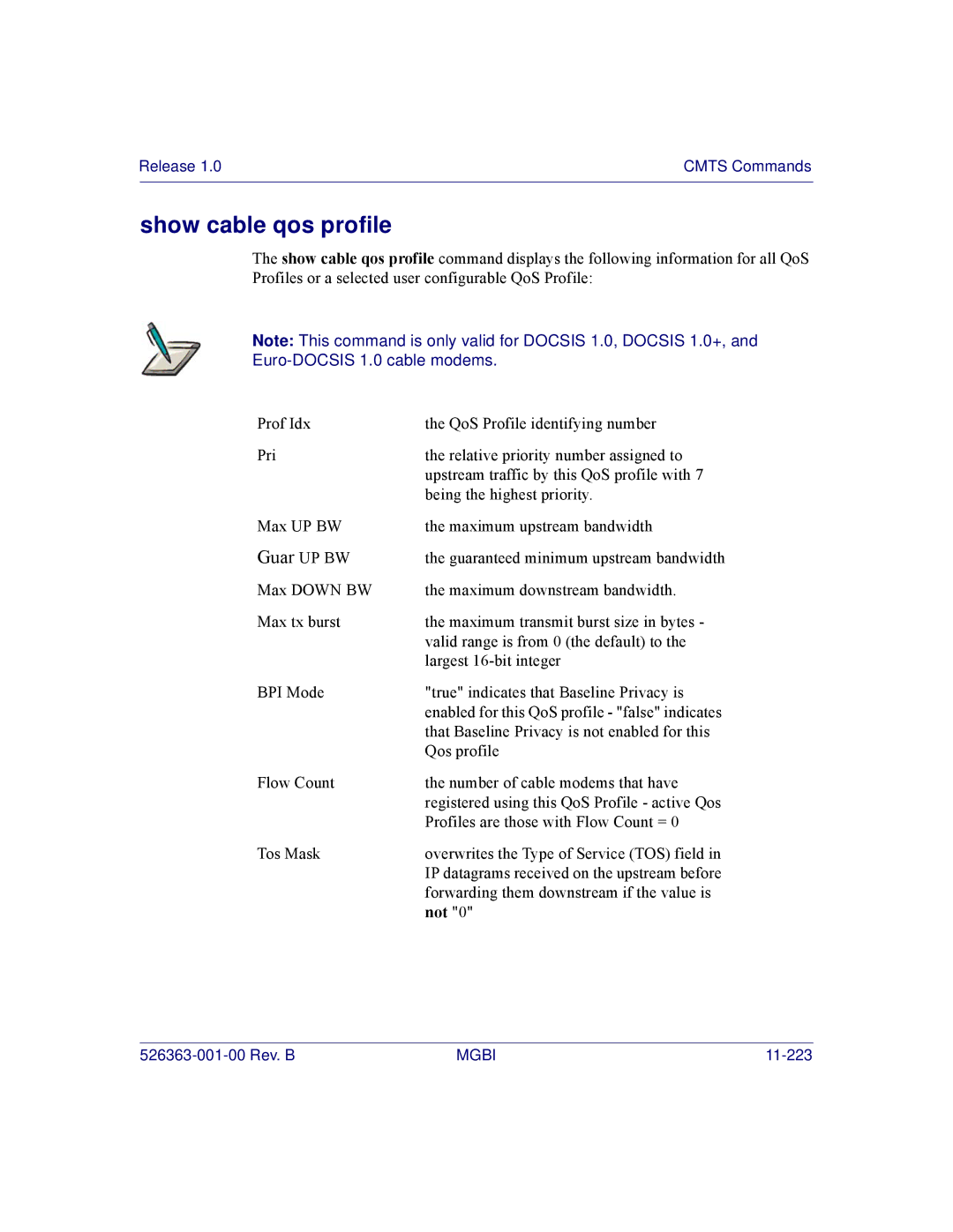 Motorola BSR 2000 manual Show cable qos profile, Not 