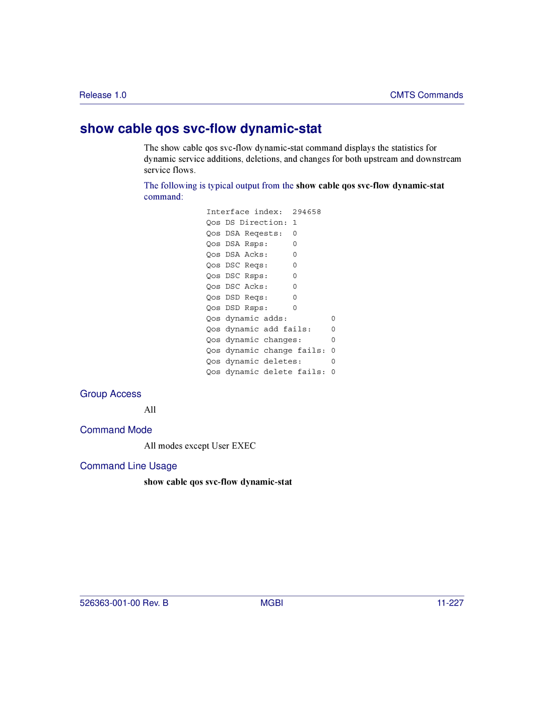 Motorola BSR 2000 manual Show cable qos svc-flow dynamic-stat 