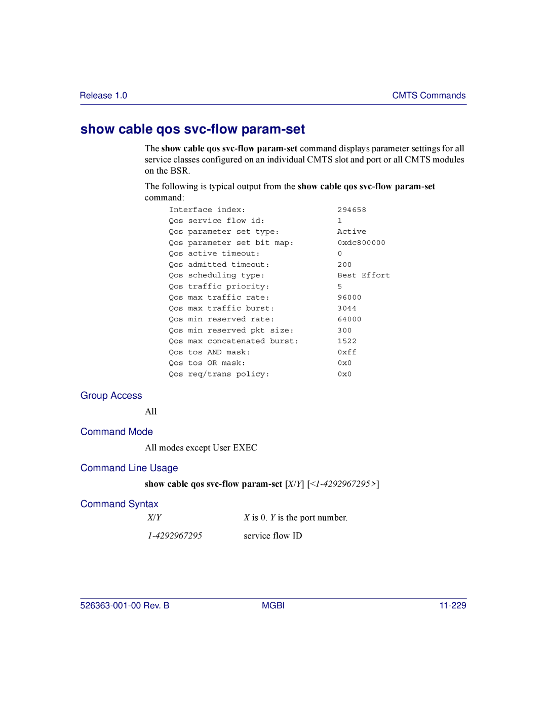 Motorola BSR 2000 manual Show cable qos svc-flow param-set X/Y 