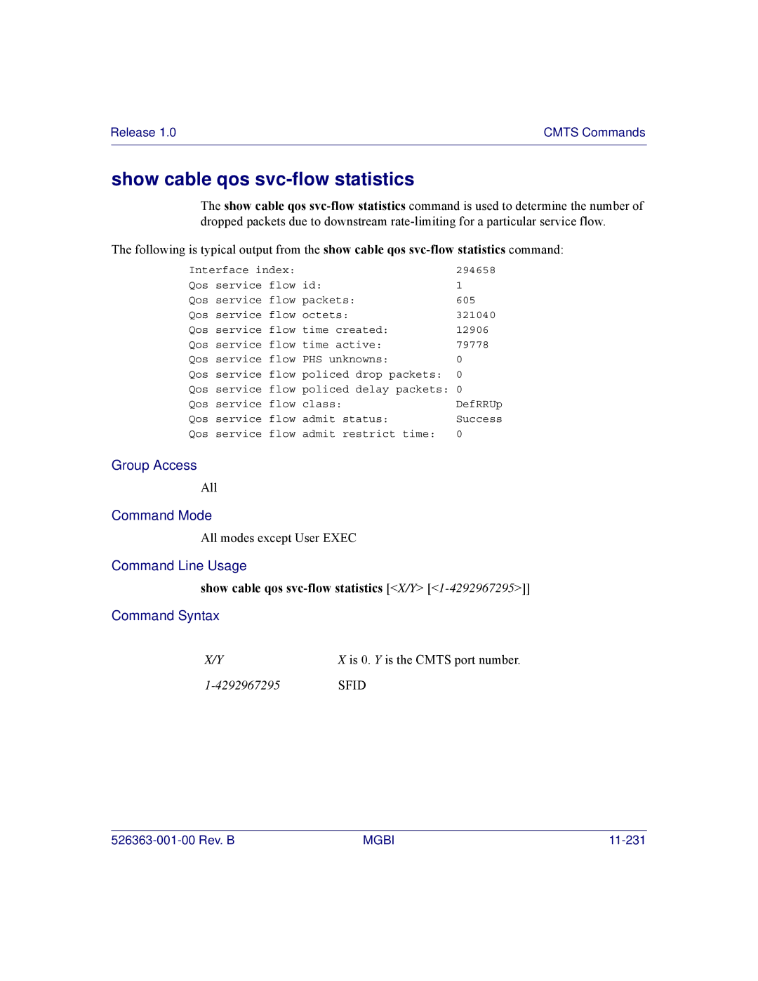 Motorola BSR 2000 manual Show cable qos svc-flow statistics X/Y 