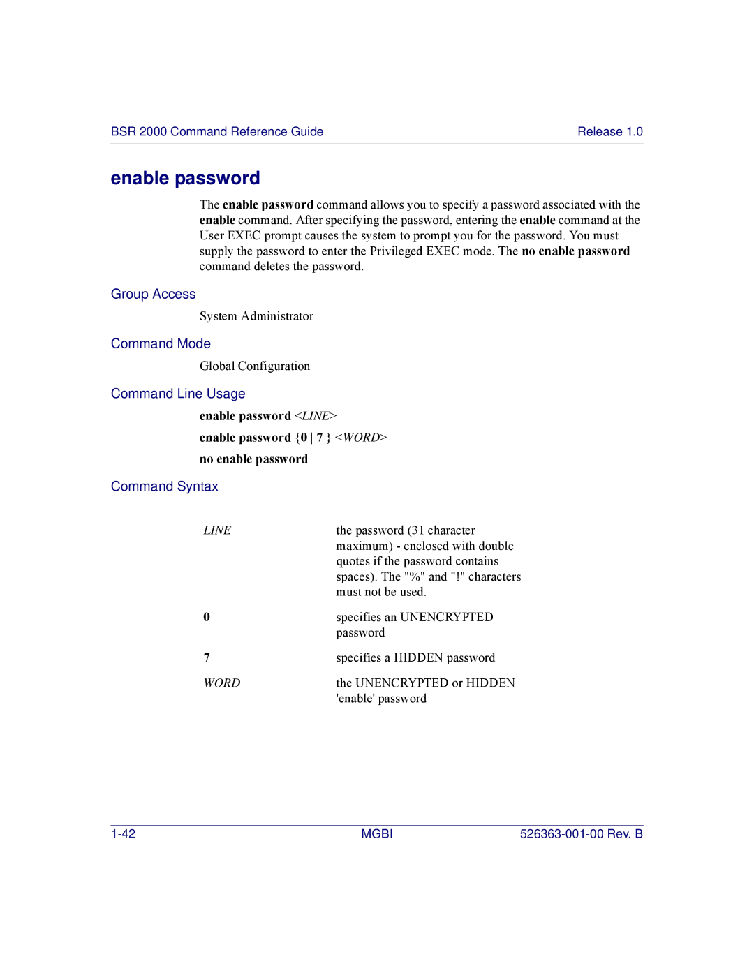 Motorola BSR 2000 manual Enable password 