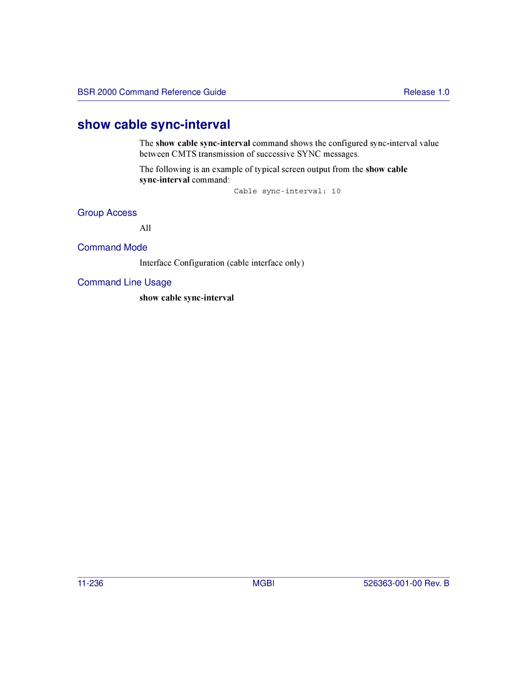 Motorola BSR 2000 manual Show cable sync-interval 