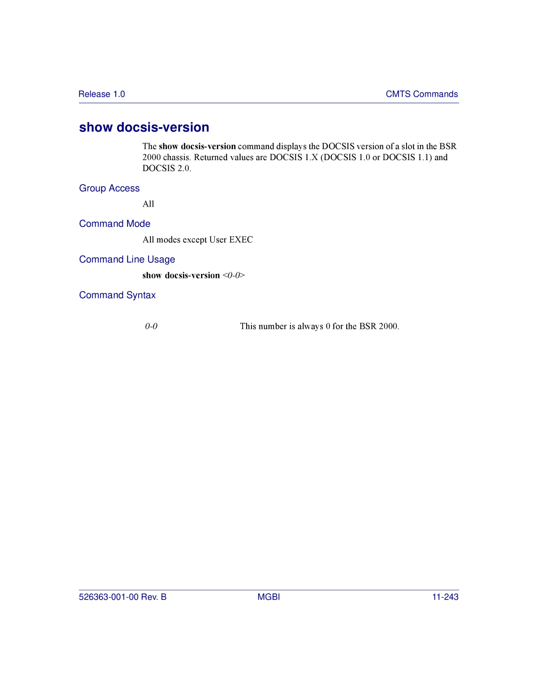 Motorola BSR 2000 manual Show docsis-version 