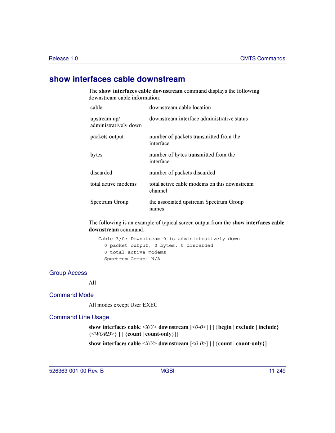 Motorola BSR 2000 manual Show interfaces cable downstream 