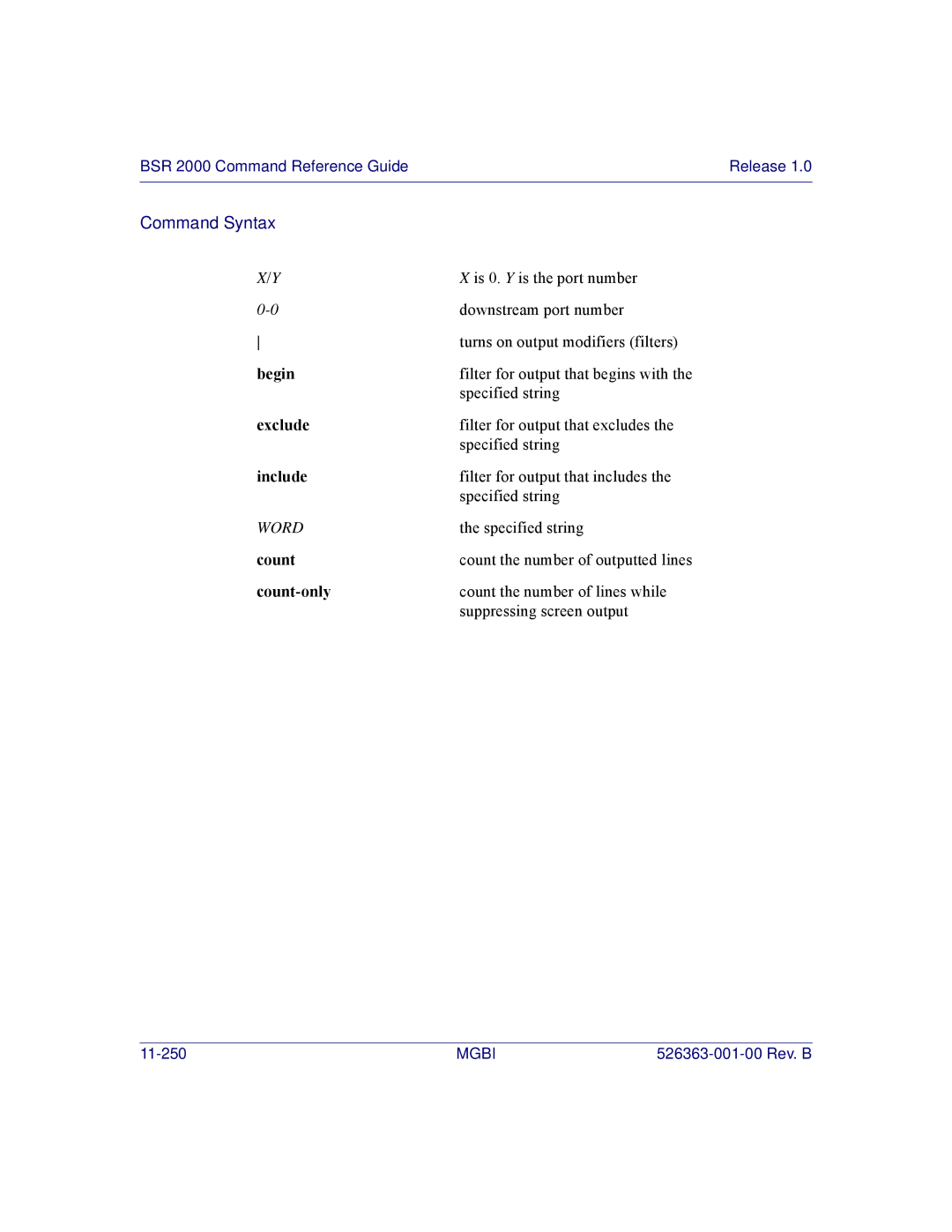 Motorola BSR 2000 manual Filter for output that excludes 