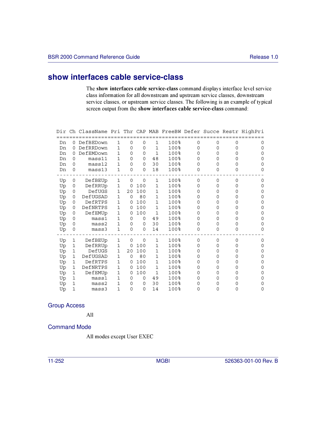 Motorola BSR 2000 manual Show interfaces cable service-class 