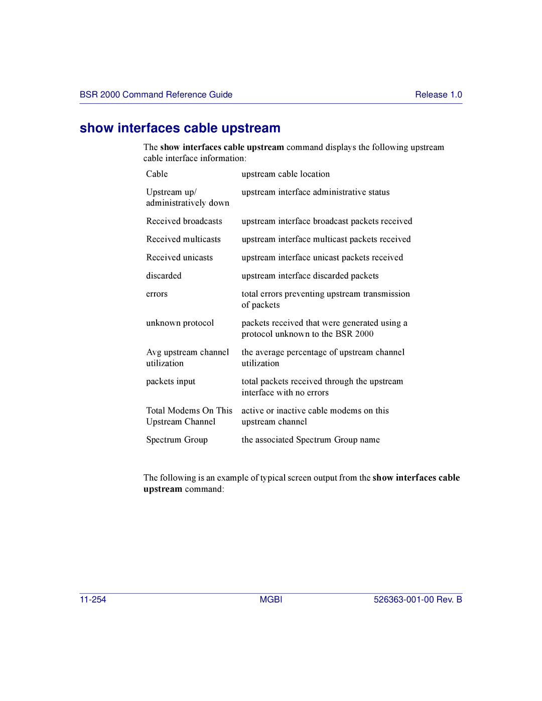 Motorola BSR 2000 manual Show interfaces cable upstream 