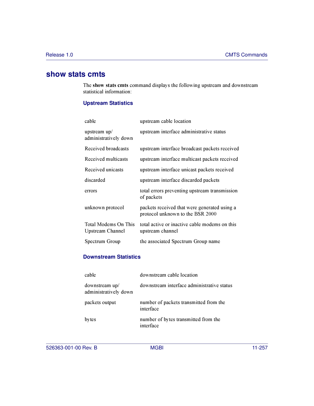 Motorola BSR 2000 manual Show stats cmts, Upstream Statistics 