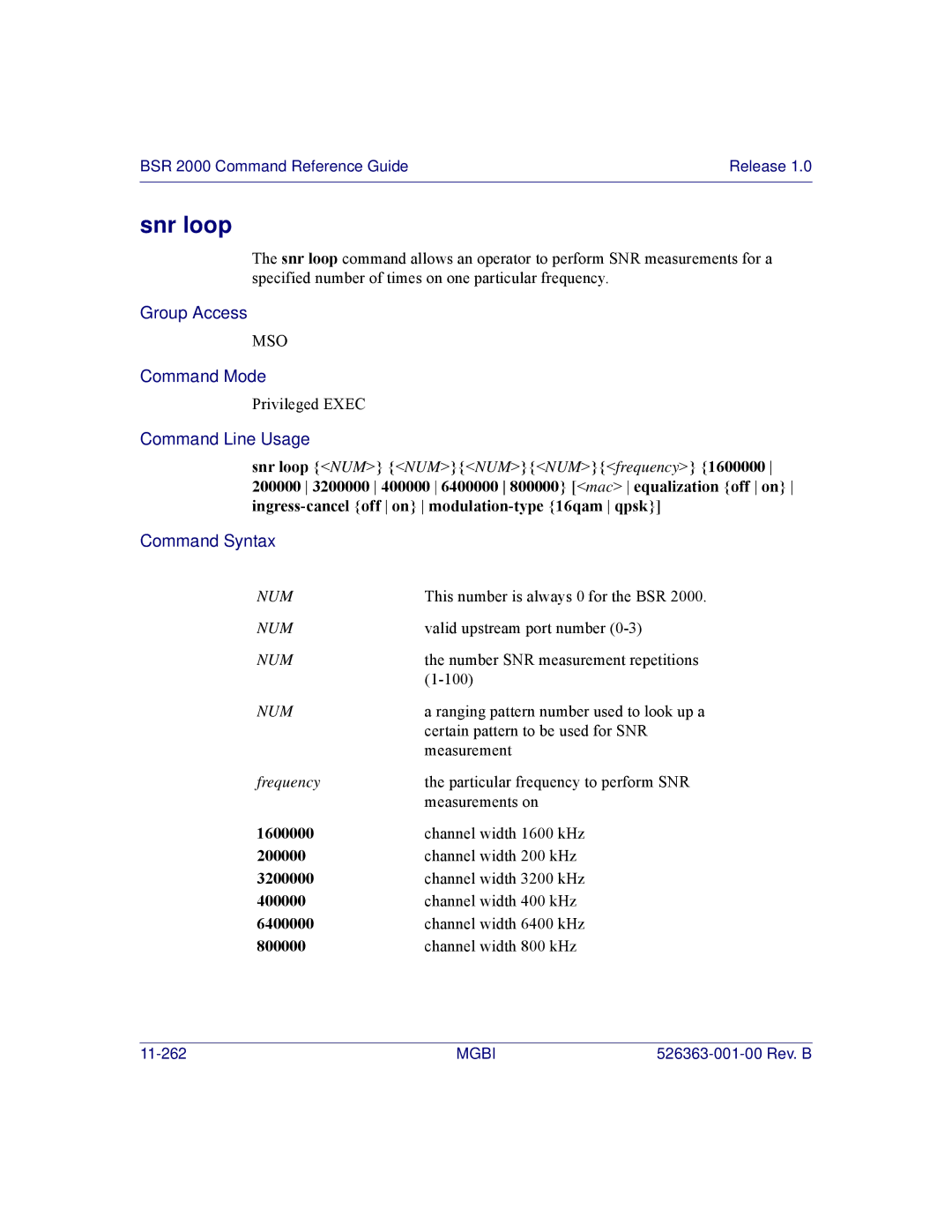 Motorola BSR 2000 manual Snr loop, 6400000, 800000 