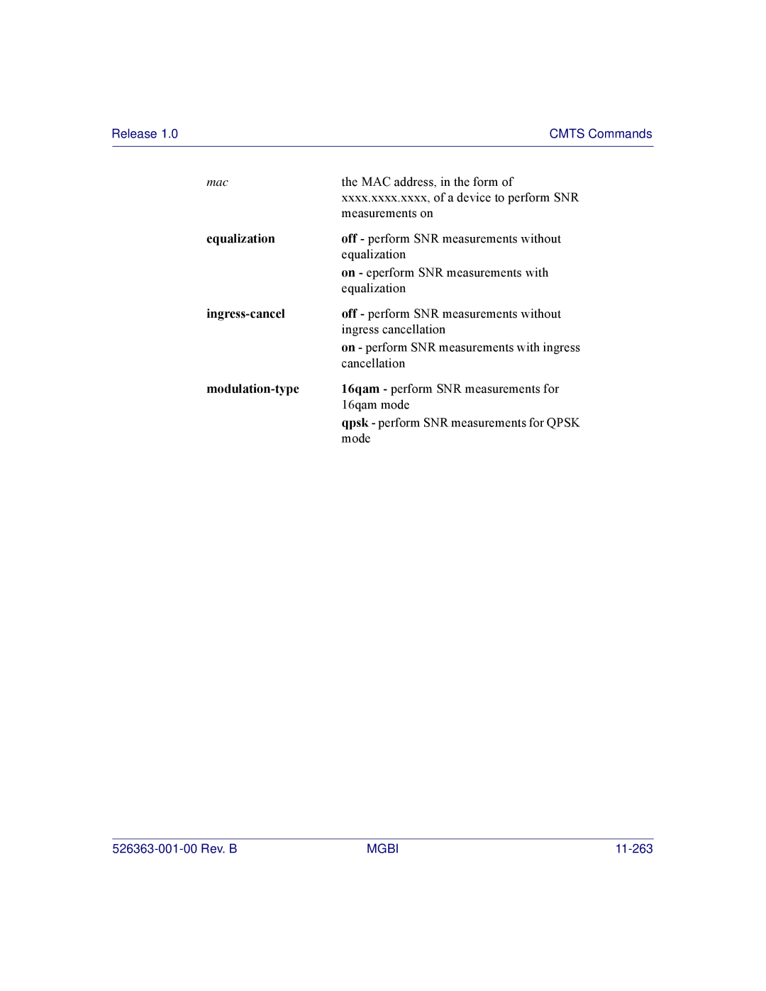 Motorola BSR 2000 manual Equalization, Ingress-cancel, Modulation-type 