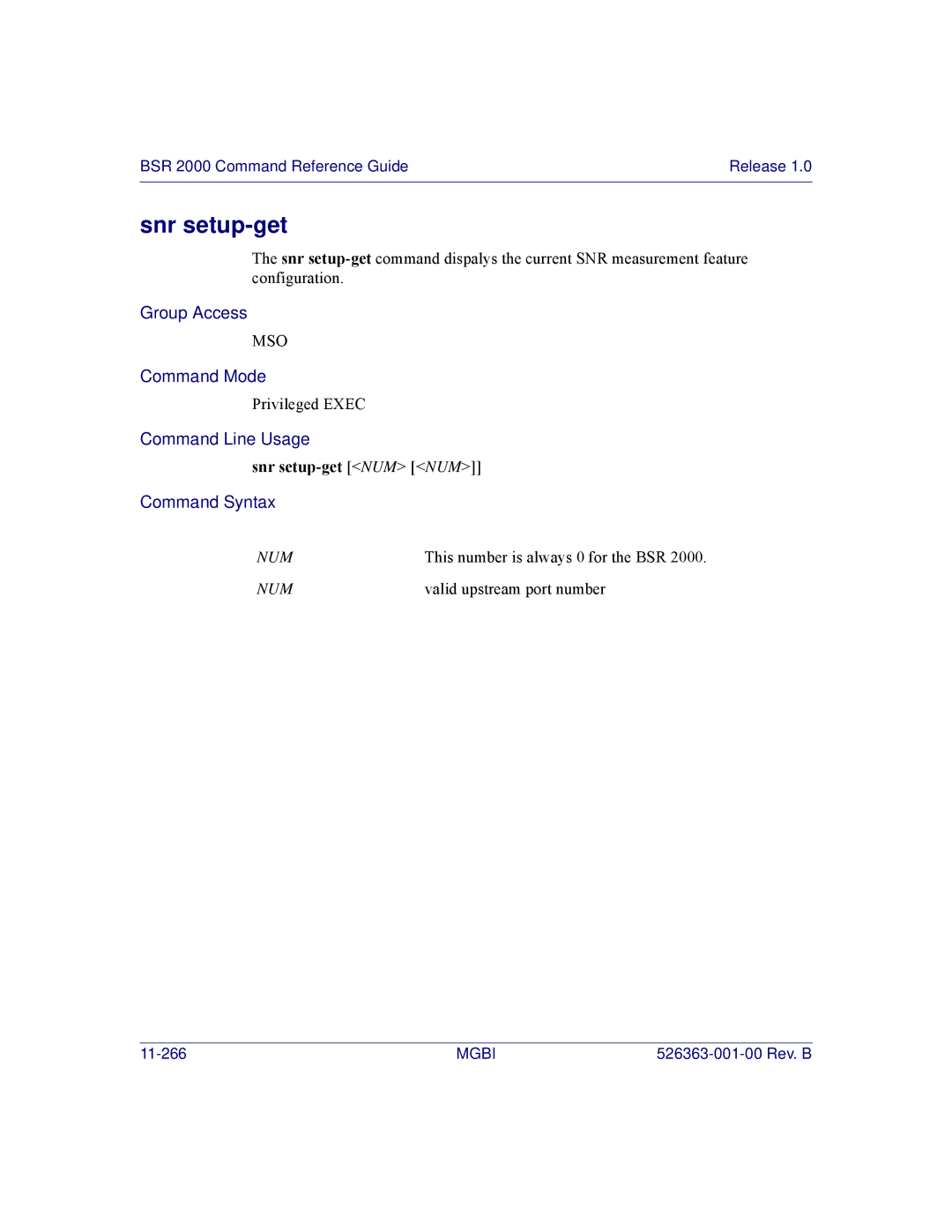 Motorola BSR 2000 manual Snr setup-get NUM NUM 