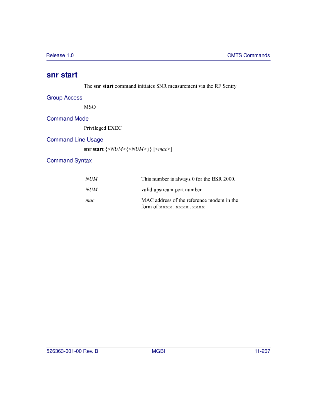 Motorola BSR 2000 manual Snr start 