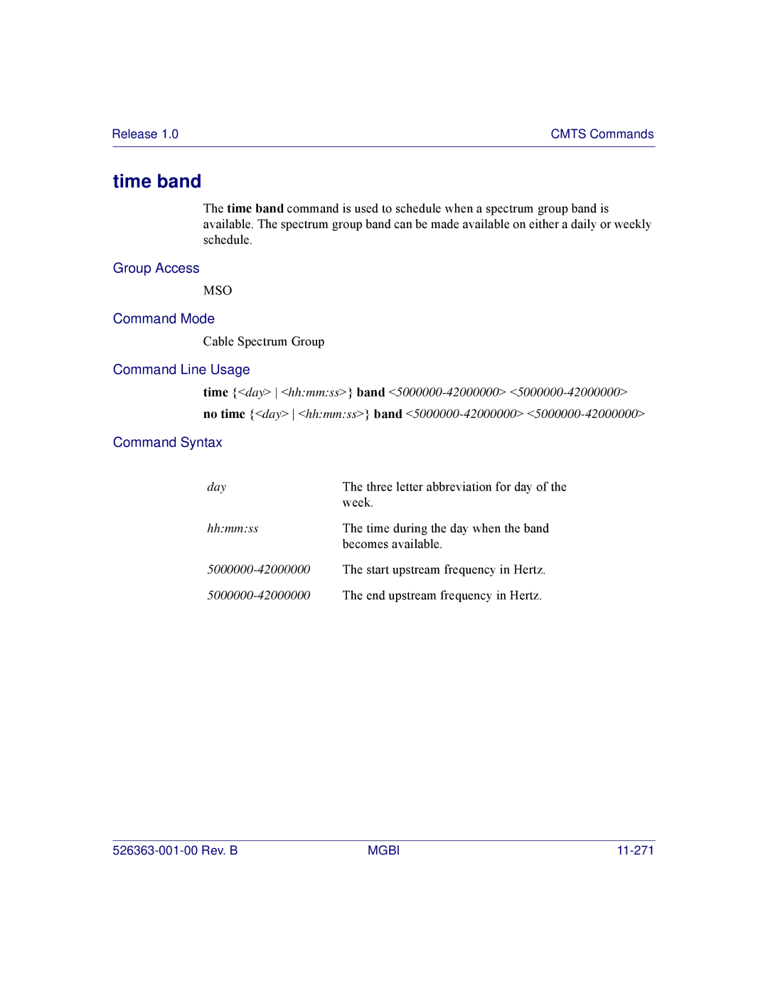 Motorola BSR 2000 manual Time band 