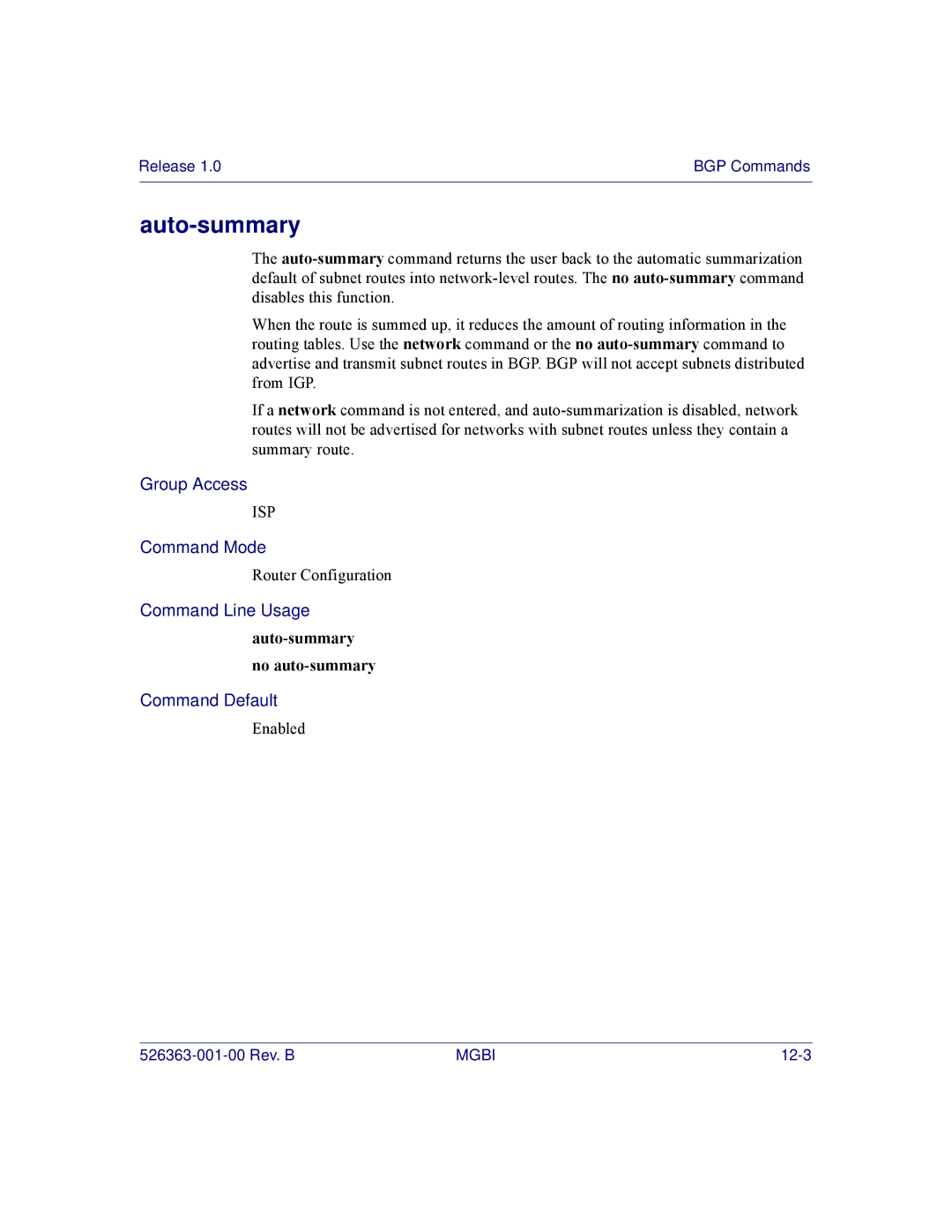 Motorola BSR 2000 manual Auto-summary no auto-summary 