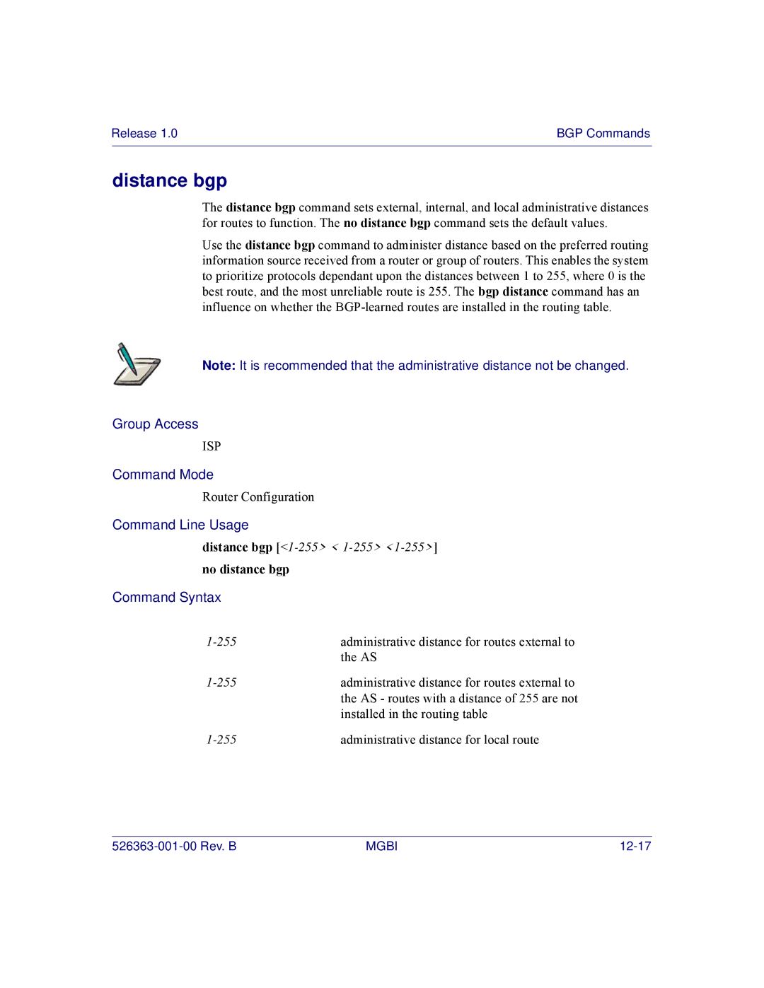 Motorola BSR 2000 manual Distance bgp, No distance bgp 