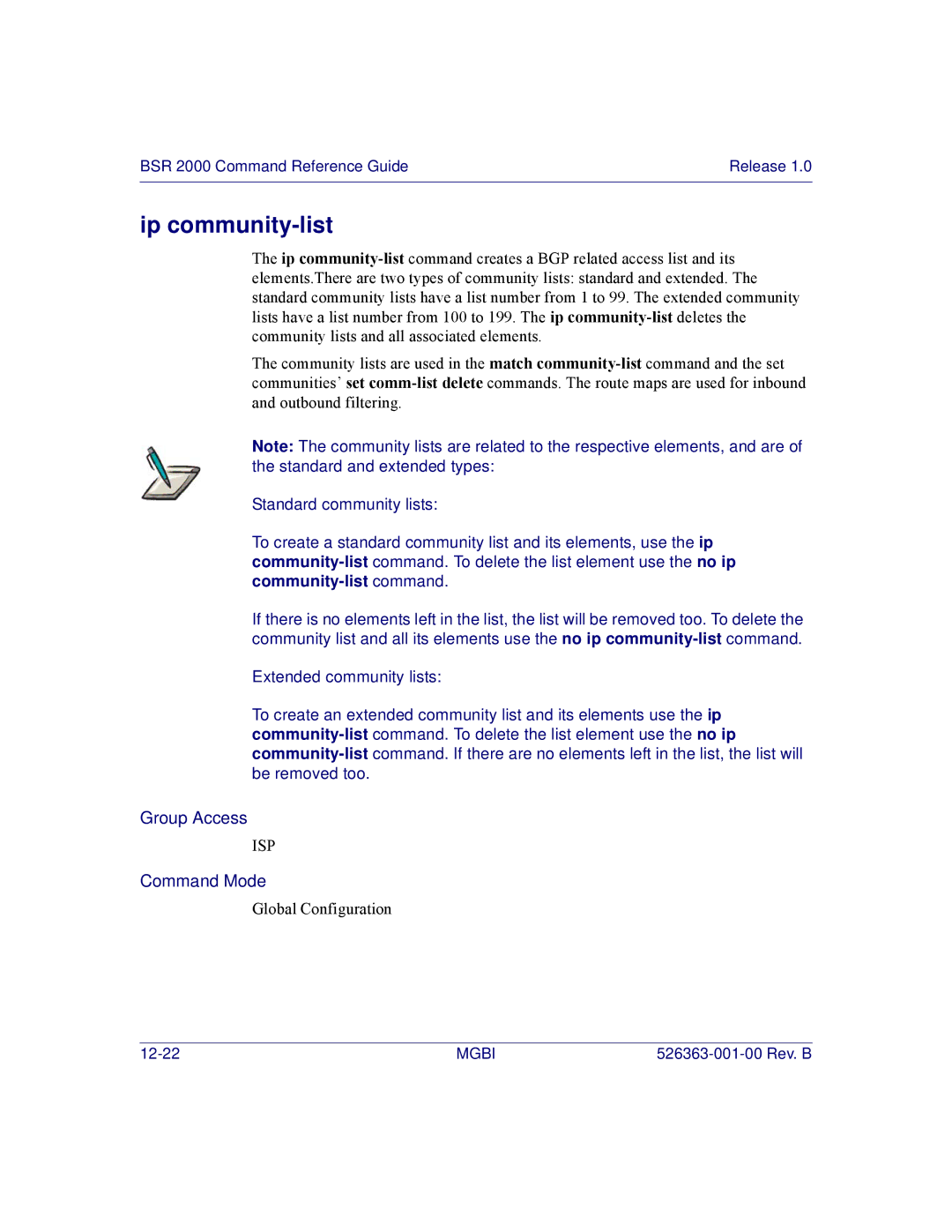 Motorola BSR 2000 manual Ip community-list 