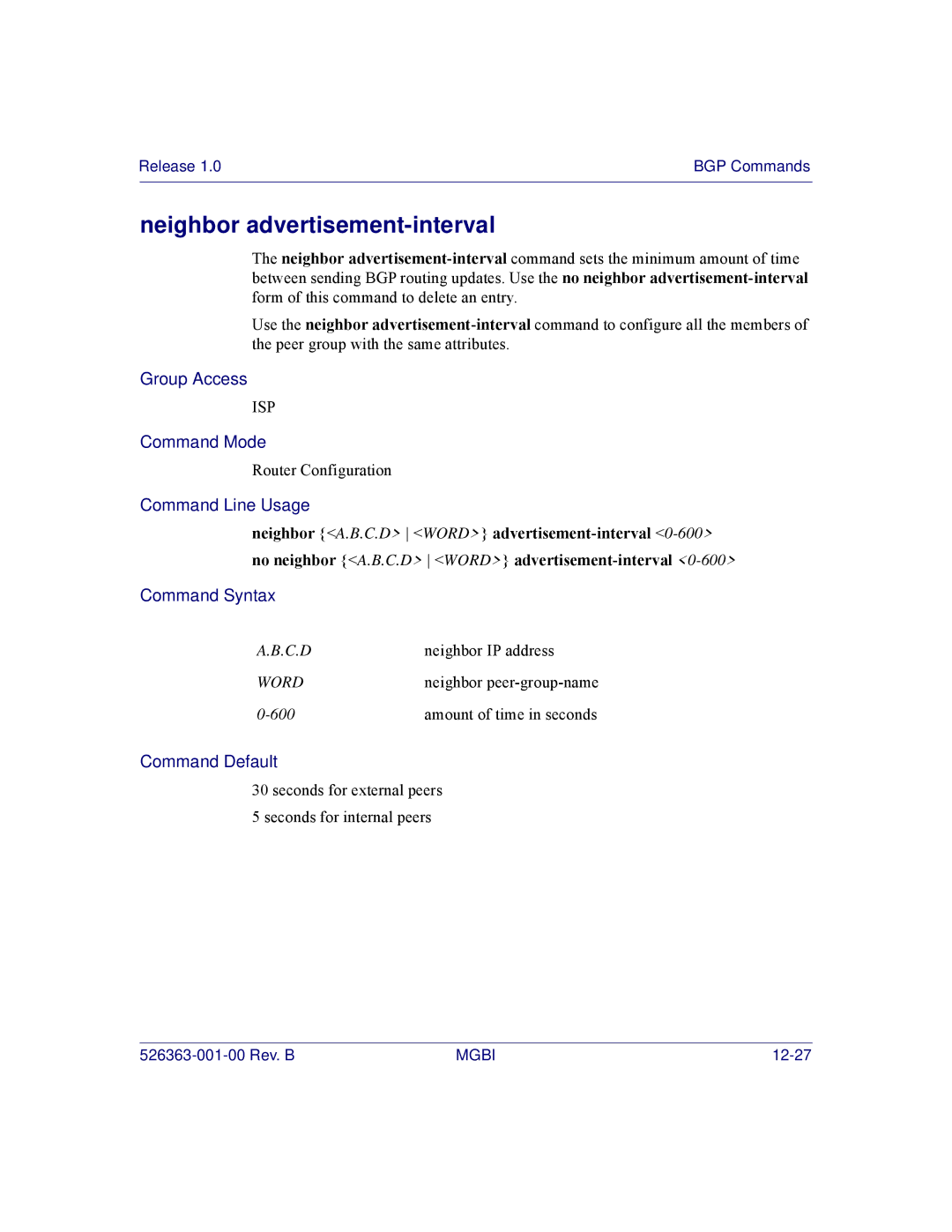 Motorola BSR 2000 manual Neighbor advertisement-interval 