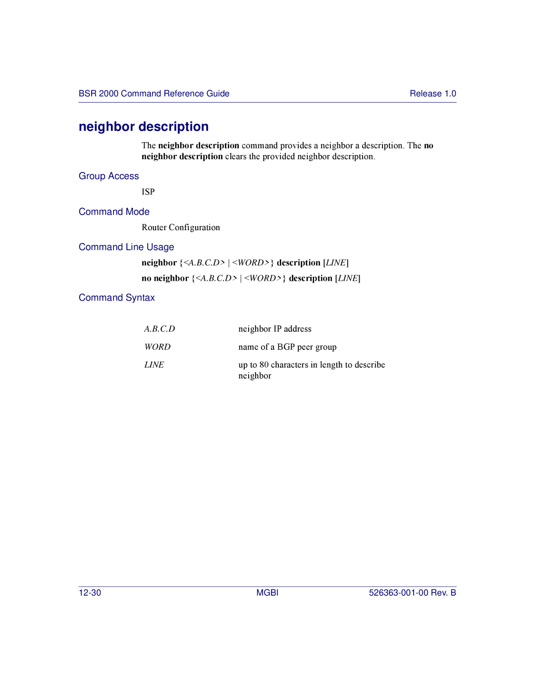 Motorola BSR 2000 manual Neighbor description 