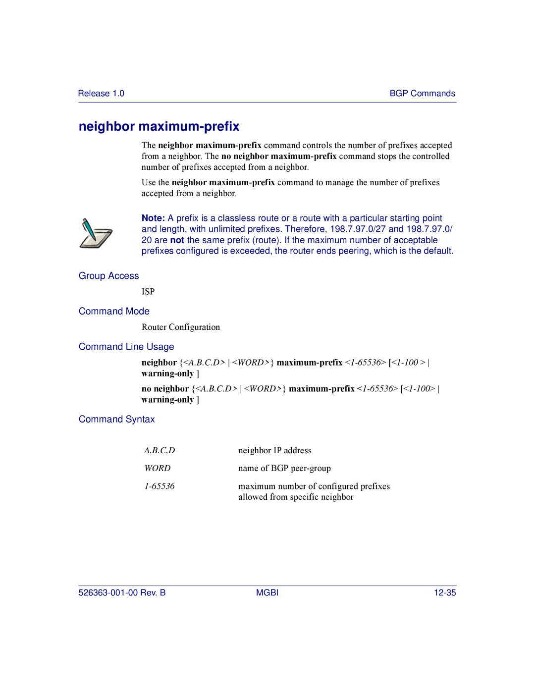 Motorola BSR 2000 manual Neighbor maximum-prefix 