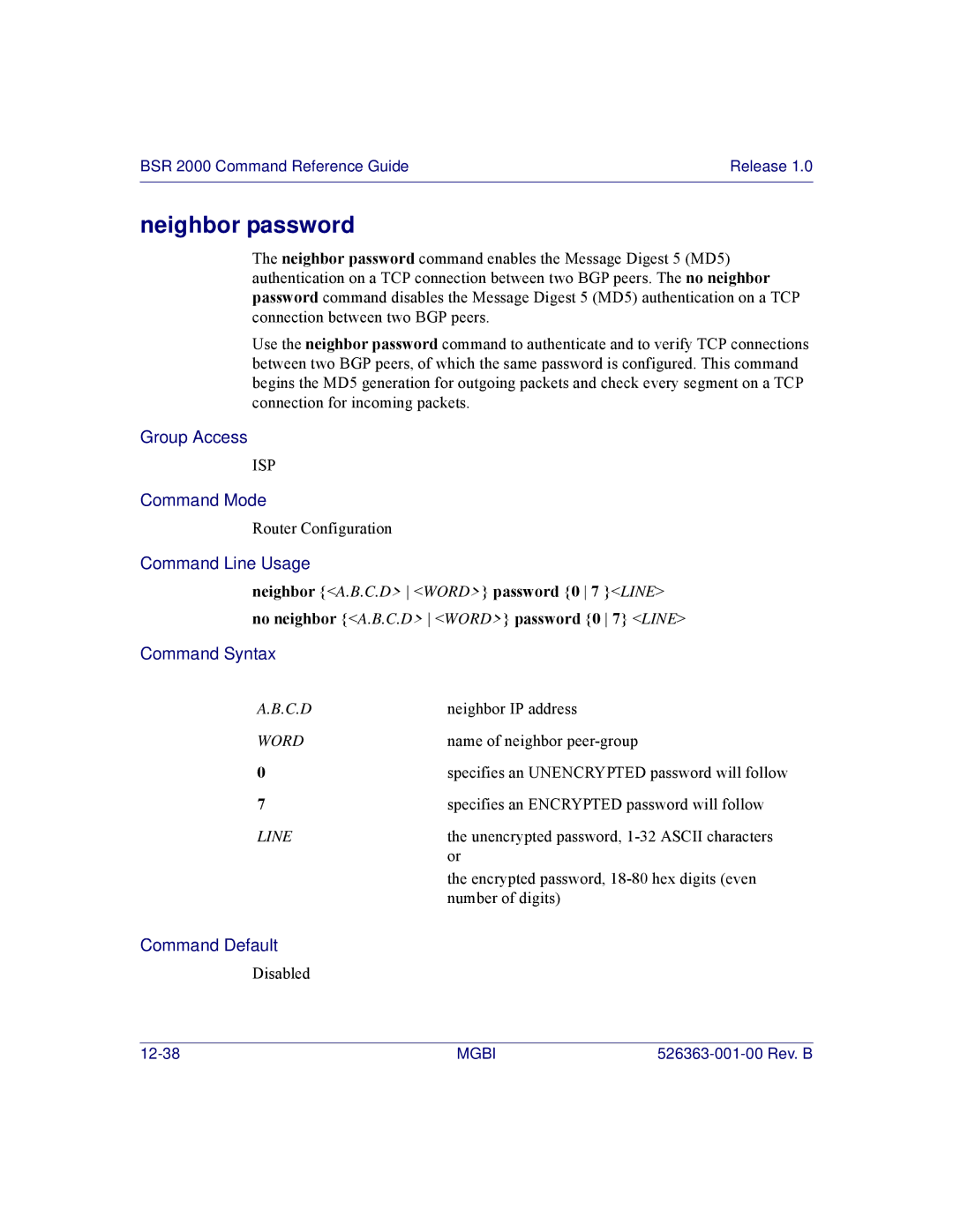 Motorola BSR 2000 manual Neighbor password 