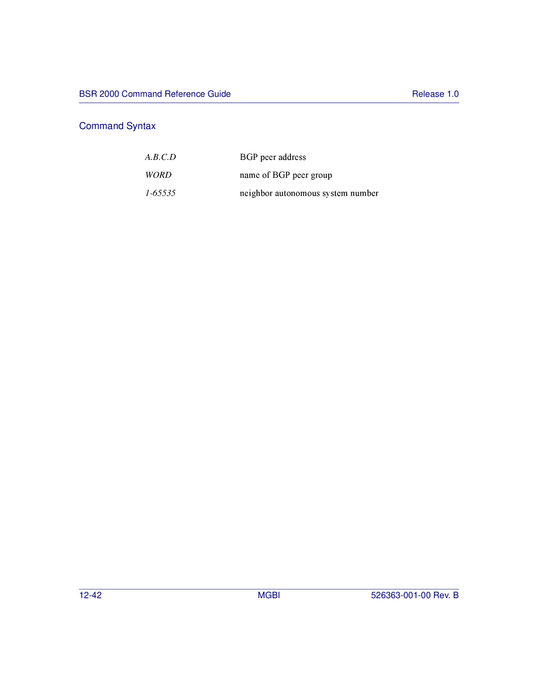 Motorola BSR 2000 manual BGP peer address 