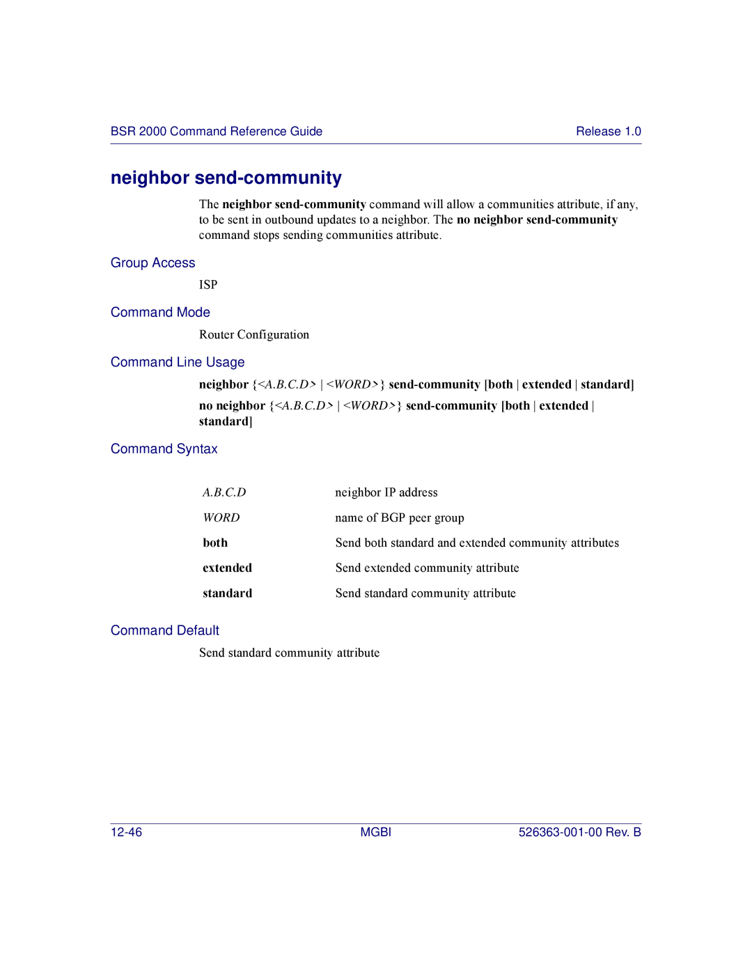 Motorola BSR 2000 manual Neighbor send-community, Both 