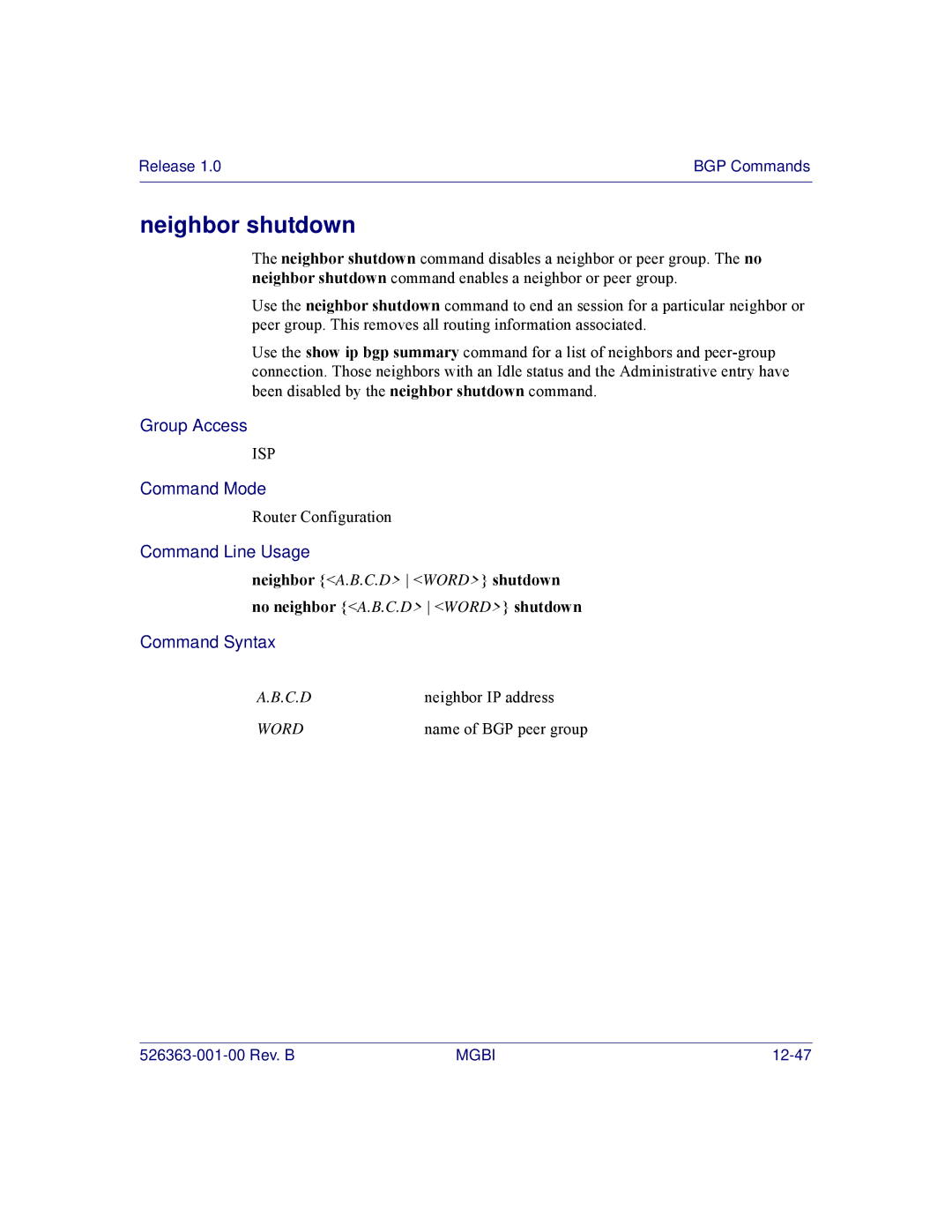 Motorola BSR 2000 manual Neighbor shutdown 