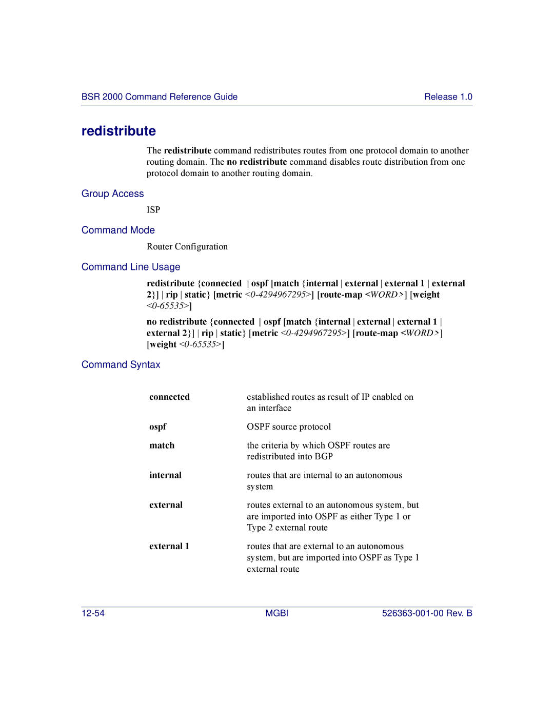 Motorola BSR 2000 manual Redistributed into BGP 